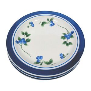 Vtg LL Bean Blueberry Stoneware 8 1/2” Salad Plate Blue Rim Cottagecore Set Of 4